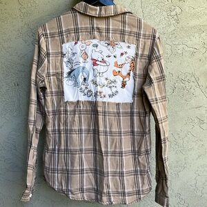 💜💜 3/$40 Upcycled flannel with Winnie the Pooh and friends